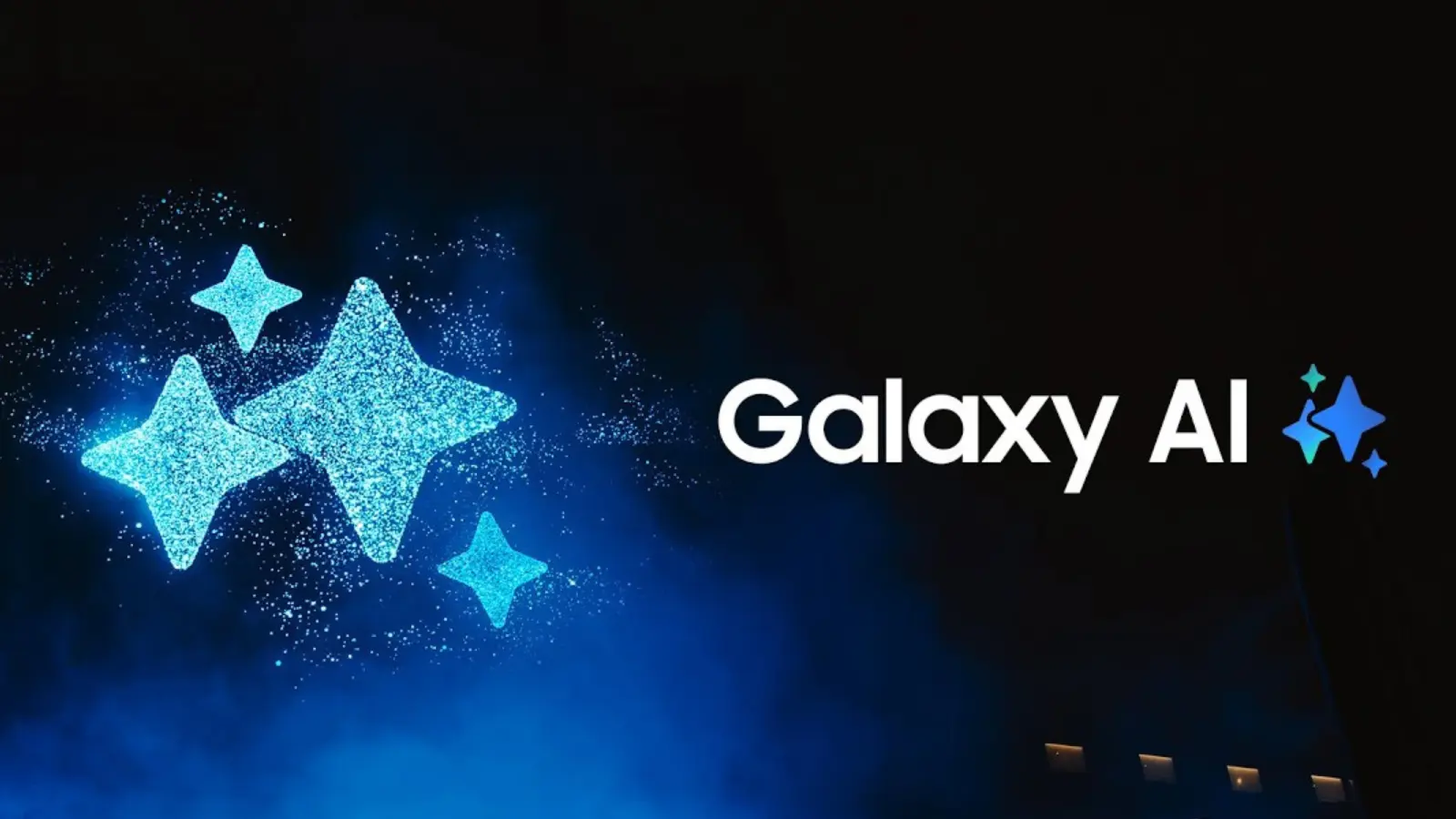 Galaxy AI logo with blue star shapes on the left and the words 'Galaxy AI' on a dark background.