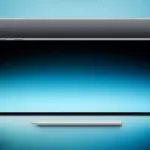 Promotional image of a Samsung tablet with a stylus placed below, glowing blue backdrop, showcasing a large edge-to-edge screen and circular camera module on top edge (no people).