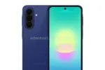Blue Samsung smartphone shown from back and front, revealing a triple-camera module on the rear.