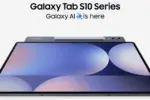 Samsung Galaxy Tab S10 Series tablet with S Pen on top; promotional banner reads 'Galaxy AI is here'.