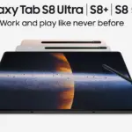 Banner showing Galaxy Tab S8 Ultra with S8+ and S8 5G labels and a stylus resting on the screen.