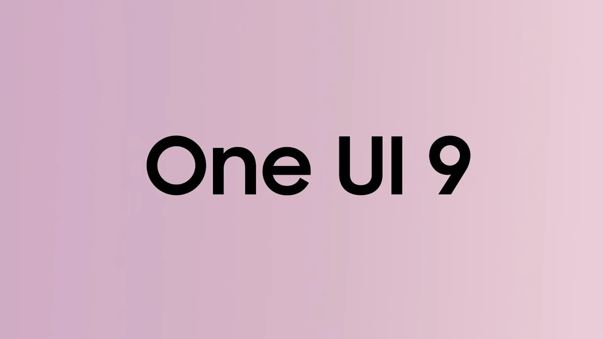 Text reads 'One UI 9' in bold black on a soft pink background.